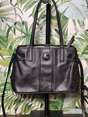 Coach Black Perforated Leather Shoulder Bag with Removable Strap